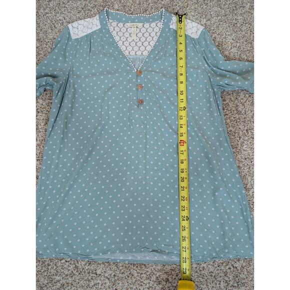 Matilda Jane Womens Enticing Eyelet Top Size XL Green Polka Dot Lace Peasant - Picture 7 of 11